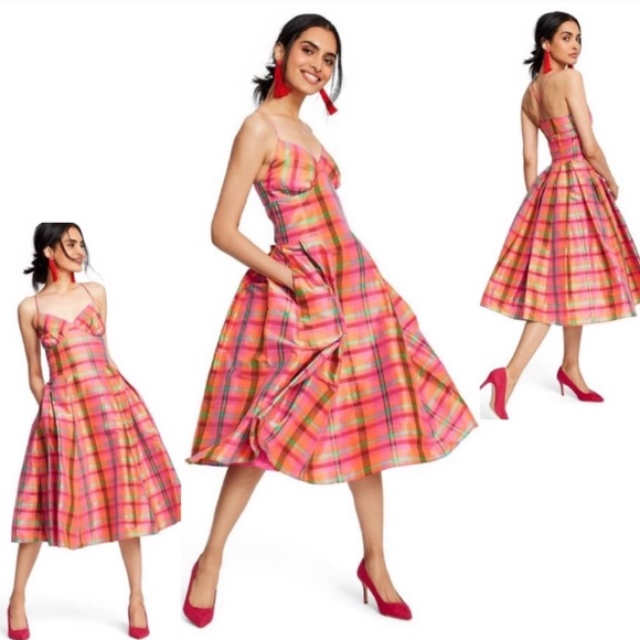 Isaac Mizrahi for Target Plaid Silk Party Dress M - Picture 2 of 8